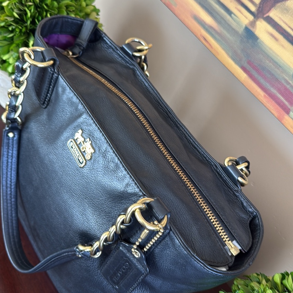 COACH MADISON 🖤💜BLACK💜🖤 PEBBLED LEATHER SHOULDER TOTE BAG 🌟EUC🌟 - Picture 8 of 11